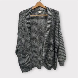 Debut Womens Cardigan Sweater Knit Open Long Sleeve Pockets Black White Size S/M
